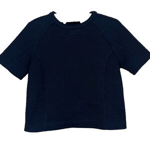 AYR Shirt Women's Textured Black Short Sleeve Round Neck Top Casual